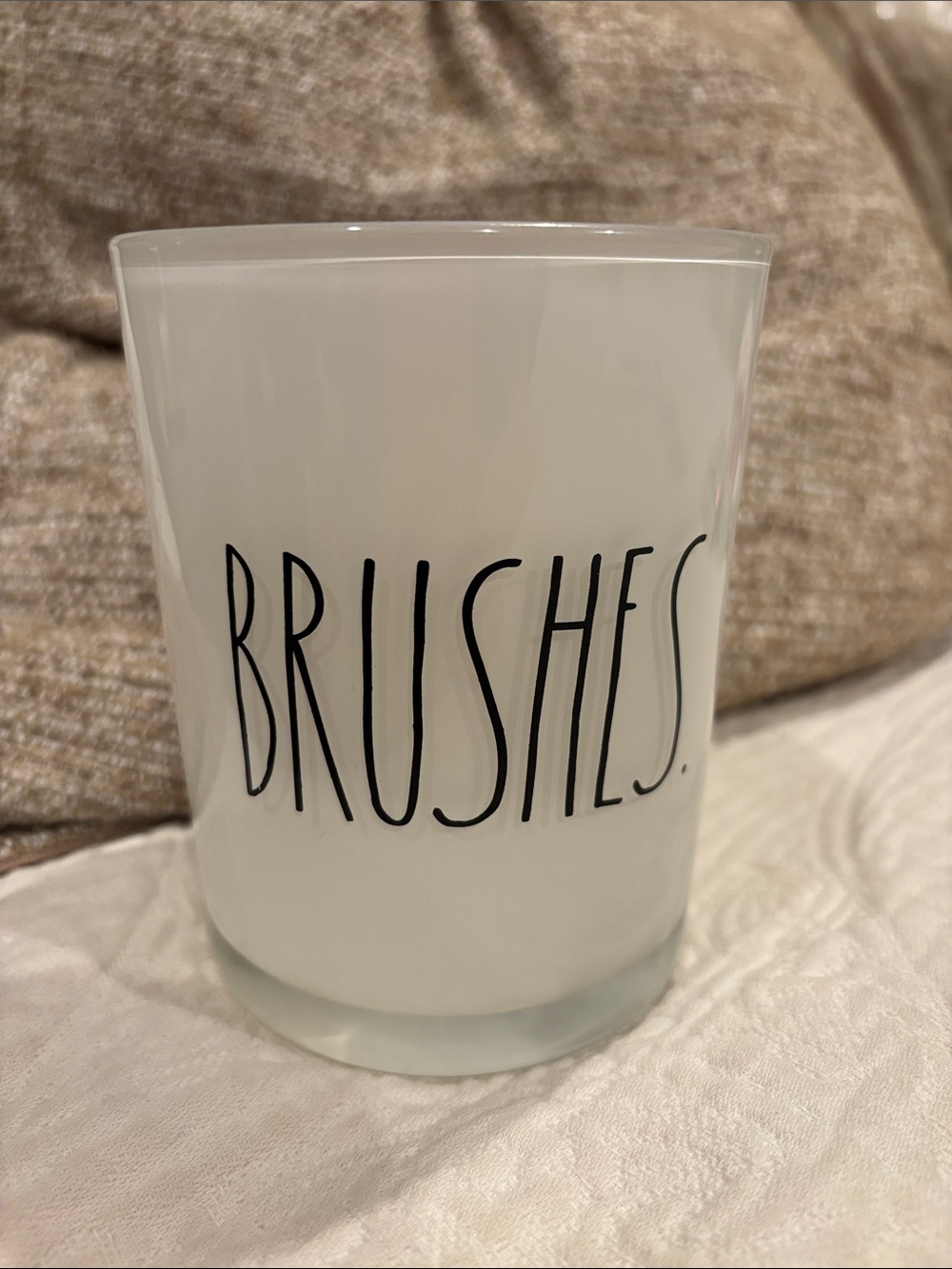Rae Dunn White Frosted Glass Tumbler with Black Logo